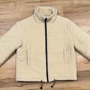 Like New Cream Corduroy Jacket with Black Zipper
